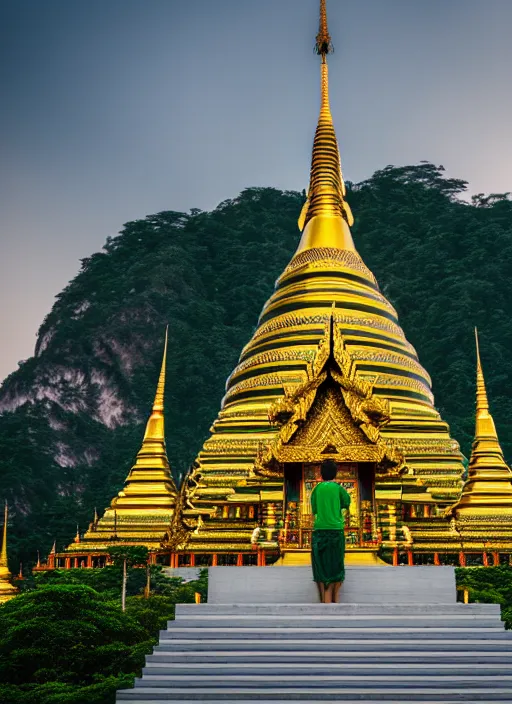 Image similar to emerald buddha temple designed by bjarke ingels, high lights, 4 k, high detailed photography, 5 0 mm lens, depth of field, cinematic