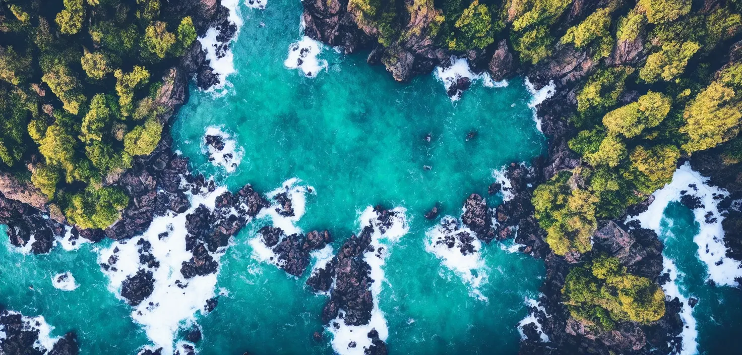 Image similar to nature landscape, aerial view, drone photography, cinematic, mountains and ocean