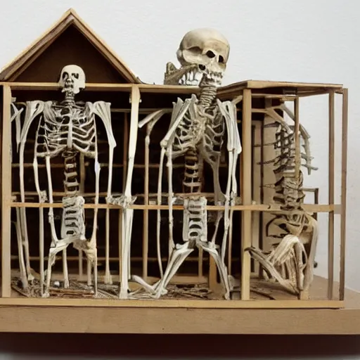 Image similar to two headed eagle skeleton anatomy in abandoned dollhouse