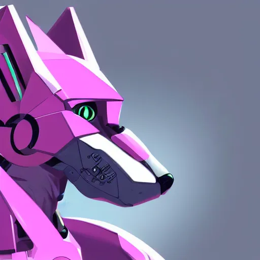 Image similar to digital art artstation, pixiv, portrait of a robotic fox with cybernetic body with pink hair, character fursona furry, furaffinity