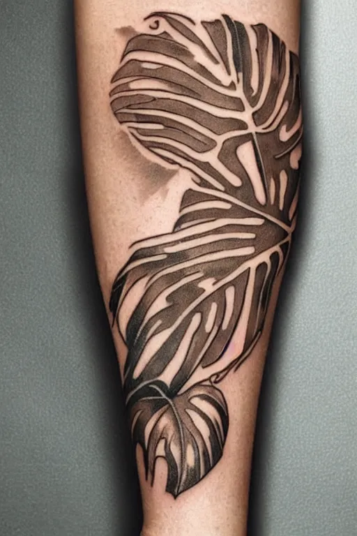 Prompt: vintage magazine advertisement as a tattoo depicting a monstera leaf, monstera!!!, in focus, sharp, smooth, by marius lewandowski, by ernst haeckel