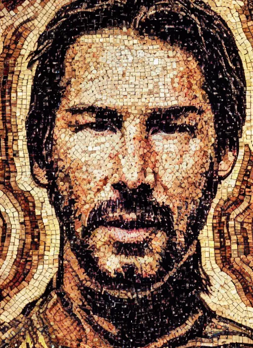 Prompt: a mosaic of keanu reeves made of quinoa seeds