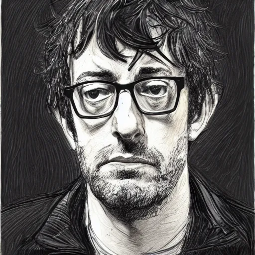 Image similar to a realistic yet scraggly portrait sketch of the side profile of a stern and sophisticated graham coxon, trending on artstation, intricate details, in the style of frank auerbach, in the style of sergio aragones, in the style of martin ansin, in the style of david aja, in the style of mattias adolfsson