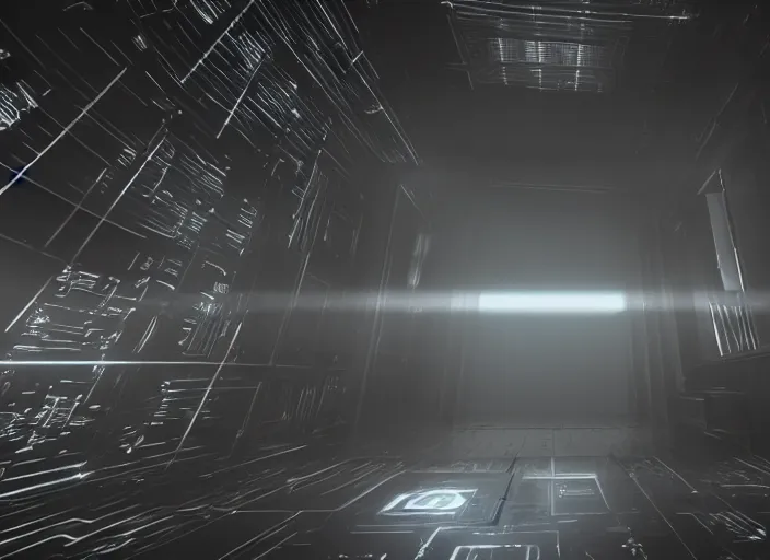 Prompt: an artificial intelligence trapped in a black box, sci-fi, dramatic light, unreal engine, 8K, scene from christopher nolan's movie