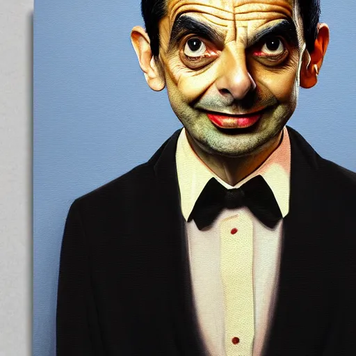 Prompt: Mr bean fashion, gucci catwalk, oil painting, digital art, ultradetailed, artstation