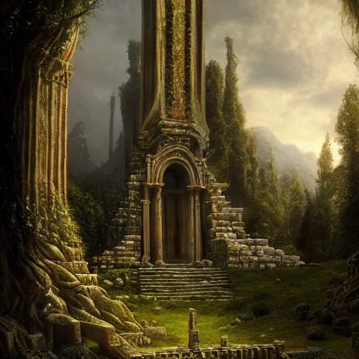 Prompt: a beautiful and highly detailed matte painting of an ancient celtic elven temple, epic scale, insanely complex, hyperdetailed, sharp focus, hyperrealism, artstation, cgsociety, 8 k, by caspar friedrich, albert bierstadt, james gurney, brian froud,