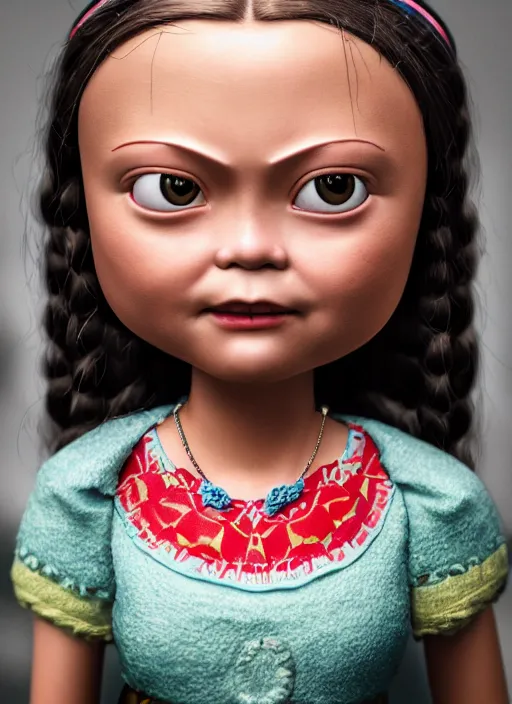 Prompt: closeup profile portrait of tin toy greta thunberg wearing a mini - skirt, depth of field, zeiss lens, detailed, symmetrical, centered, fashion photoshoot, by nicoletta ceccoli, mark ryden, lostfish, breathtaking, 8 k resolution, extremely detailed, beautiful, establishing shot, artistic, hyperrealistic, octane render