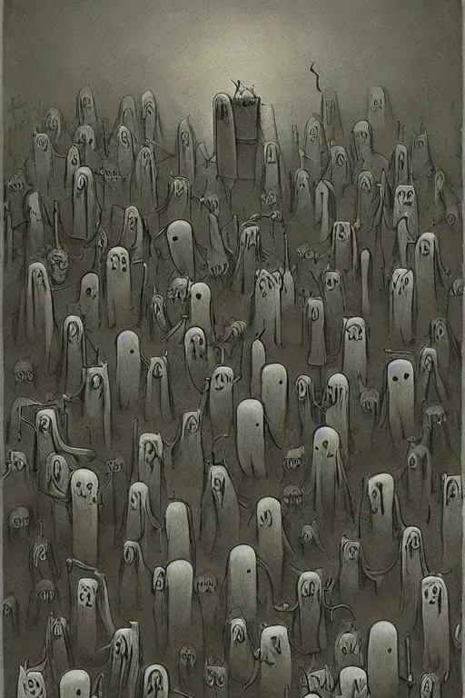 Prompt: council of ghosts in the style of John Kenn Mortensen , realistic painting, high definition, digital art, very detailed