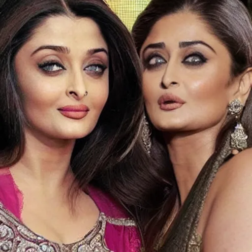 Prompt: a photo of aishwarya rai and kareena kapoor together in bed, hyper realistic, hyper detailed