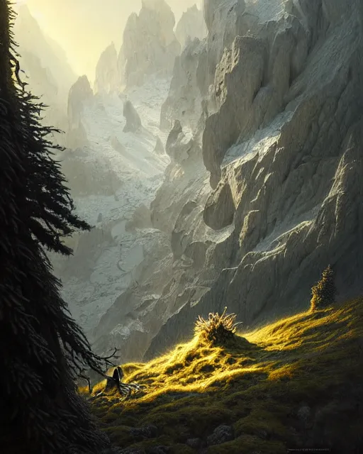 Image similar to optical illusions of the alpine ecosystem, diffuse lighting, fantasy, intricate, elegant, highly detailed, lifelike, photorealistic, digital painting, artstation, illustration, concept art, smooth, sharp focus, by greg rutkowski, chris tulloch mccabe, valentina remenar and asher duran,