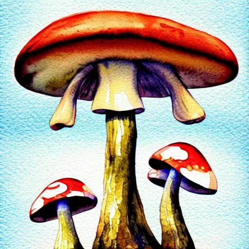 Prompt: A watercolor art of animal in shape of mushroom with glasses, illustration by Irena Žviliuvienė, book cover, colorful background, 4k resolution, hugh detailed, matte painting, tarot card style