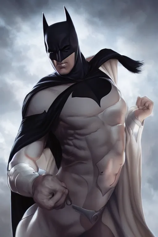 Prompt: characters portrait of MoonKnight mixed with Batman by ArtGerm and Tom Bagshaw, merged character, full-shot, 4k, highly detailed, cinematic lighting