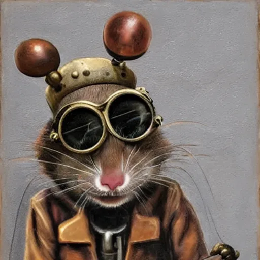 Prompt: a rat with steampunk googles, by Dan Witz
