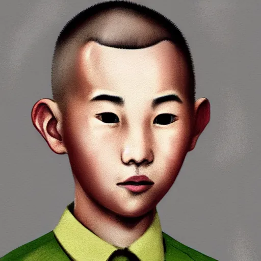 Image similar to wrinkly chinese boy with buzz cut, digital painting