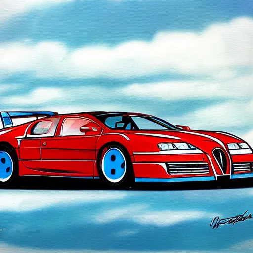 Image similar to Bugatti eb110, cartoonish, cartoon,