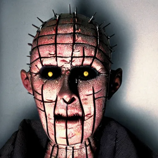 Image similar to pinhead from hellraiser. ultra realistic, hyper realistic, macro photography