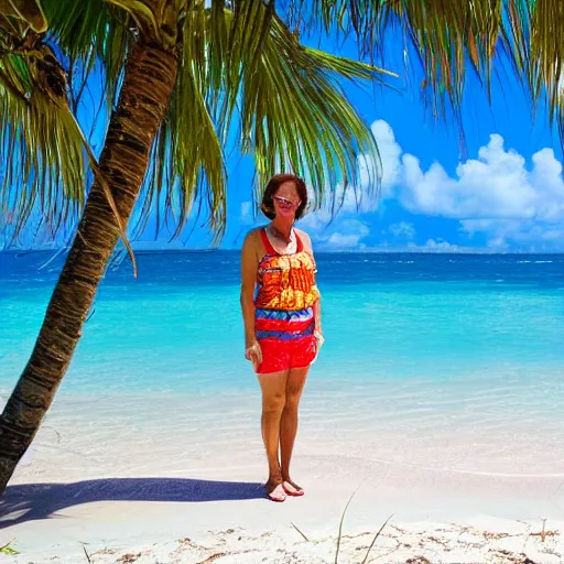 Image similar to a woman stands in the water at a beach in bermuda, sunny day, highly detailed, intricate, award winning,