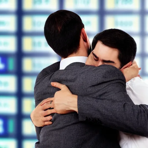 Image similar to a sad hug after a long week of day trading