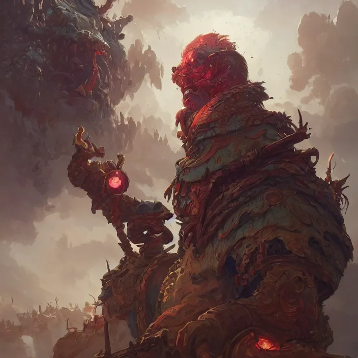 Image similar to cyclops giant gazing d & d, d & d style, trending on artstation, intricate, highly detailed, vivid painting, colorful, art by greg rutkowski