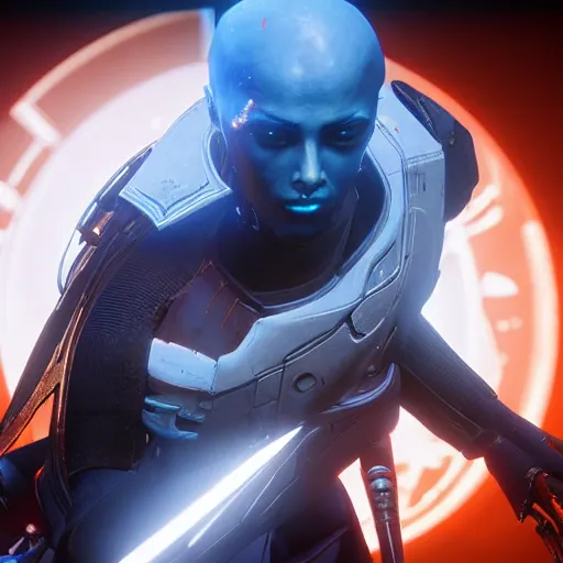 Prompt: beautiful painting portrait of zavala in destiny 2, ultra detailed, hyper realistic, blue face unreal engine, ray tracing 8 k