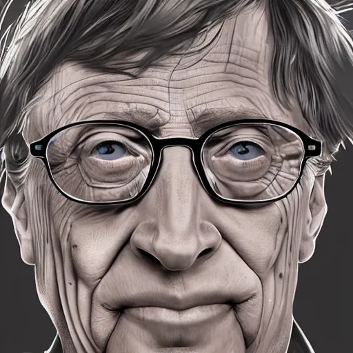 Image similar to bill gates full body portrait, piles of syringes behind him, body horror, by junji ito and francis bacon, hunter s thompson feeling of grimdark, sharp focus, fiction, hyper detailed, digital art, trending in artstation, cinematic lighting, studio quality, smooth render, unreal engine 5