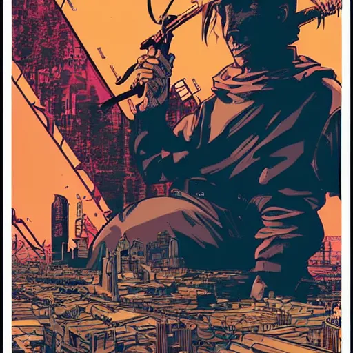 Image similar to incan cyberpunk with scenic background. portrait illustration, pop art, art by ashley wood, alphonse mucha, laurie greasley and josan gonzalez. cinematic. dynamic lighting. realistic proportions. creative design. cel shading, clean aesthetic