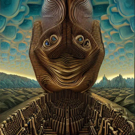 Image similar to monalisa by jacek yerka, alex gray, zdzisław beksiński, dariusz zawadzki, jeffrey smith and h.r. giger, oil on canvas, 8k highly professionally detailed, trending on artstation