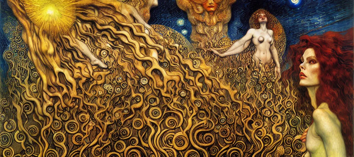 Image similar to Divine Chaos Engine by Karol Bak, Jean Delville, William Blake, Gustav Klimt, and Vincent Van Gogh, symbolist, visionary