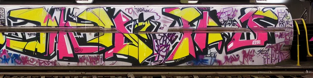 Prompt: 1980s NYC Subway Train Covered End to end in graffiti, high quality street art