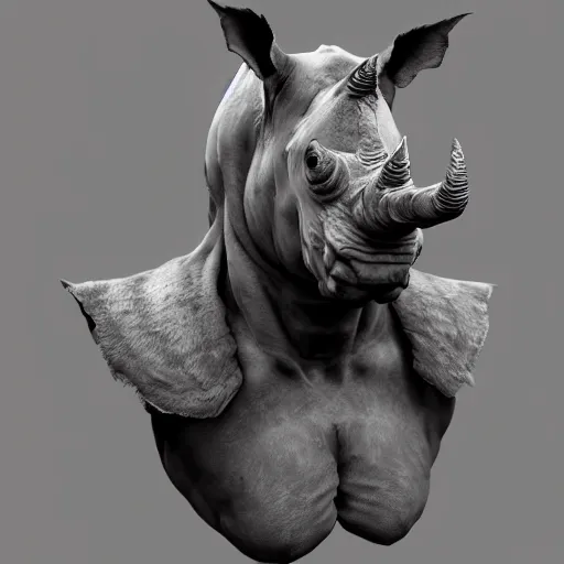 Prompt: A portrait shot of a warrior rhinoceros, highly detailed, photorealism, zbrush sculpt, substance painter, texturing XYZ, Subsurface scattering, cinematic lighting, Unreal engine 5, octane render, cinema4d, vray, redshift, keyshot, Arnold render, marmoset toolbag,