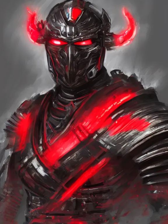 Prompt: concept art,portrait of cyber samurai with red and black armour, trending on artstation