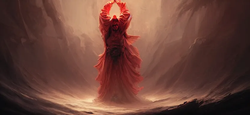 Image similar to sacred dead man, dark epic, red sea, magic sword, magic light, ghosts, acanthus scroll, ceremonial clouds, dripping paint, fibonacci rhythm, artstation, art germ, wlop, karol bak, christopher balaskas, ross tran