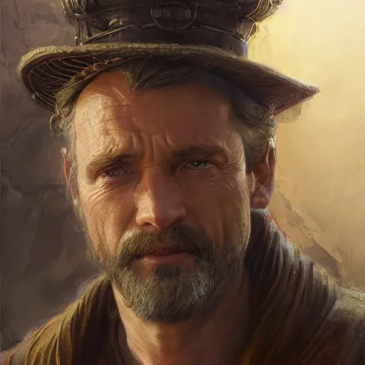 Image similar to the merchant of the east realistic fantasy d & d character, closeup portrait art by donato giancola and greg rutkowski, realistic face, digital art, trending on artstation