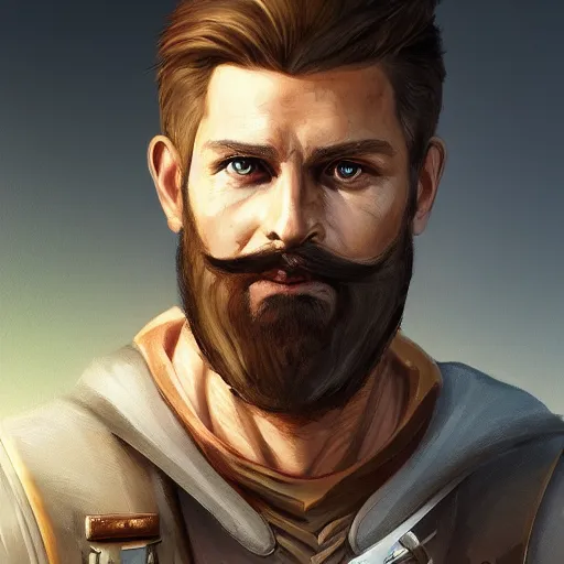 Image similar to portrait of a Germanic man with a beard and flight suit, D&D, sci-fi, elegant, hopeful, muscular, highly detailed, digital painting, artstation, concept art, smooth, sharp focus, illustration