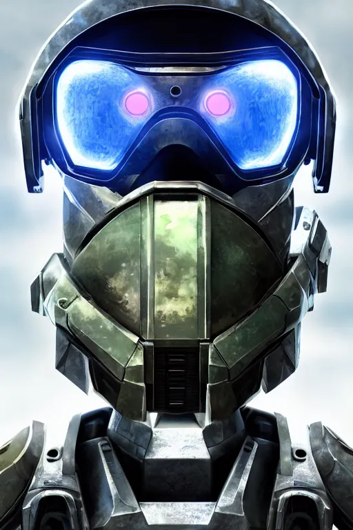 Image similar to robot ninja mask helmet halo master chief radiating a glowing aura global illumination ray tracing hdr fanart arstation by ian pesty and katarzyna da „ bek - chmiel