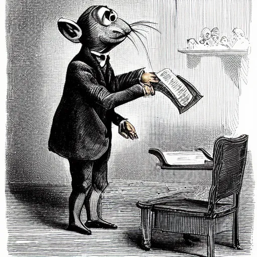 Image similar to templeton the rat as an 1800s barrister arguing his case in a stuffy courtroom