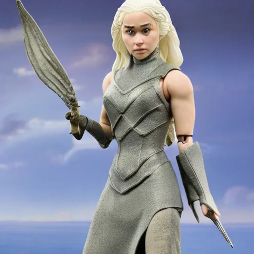 Prompt: daenerys targaryen as a vinyl action figure with no joint articulation, by Hasbro, product photo