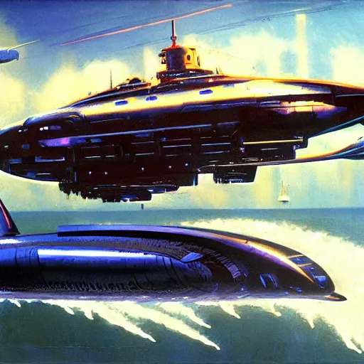 Image similar to robotic cyborg high fantasy robert mccall - orca submarine concept art by john berkey, futuristic, digital art trending on artstation