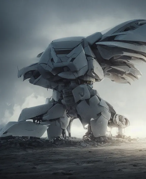 Image similar to surreal romantic mecha covenant deformation horizontal building, futuristic berserk white architecture in the beach in iceland, foggy, highly detailed, digital painting, arstation, concept art, hyperealistic octane render, unreal engine,