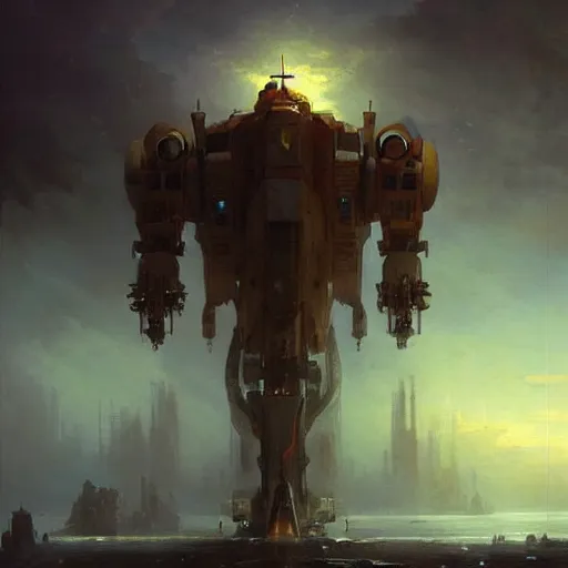 Image similar to a giant mech robot full detailed realistic atmosferic made by ivan aivazovsky, peter mohrbacher, greg rutkowski volumetric light effect broad light oil painting painting fantasy art style sci - fi art style realism premium prints available artwork unreal engine