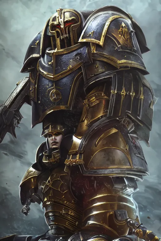 Image similar to armor portrait heros warhammer 4 0 k horus heresy fanart - the primarchs emperor by johannes helgeson animated with vfx concept artist & illustrator global illumination ray tracing hdr fanart arstation zbrush central hardmesh 8 k octane renderer