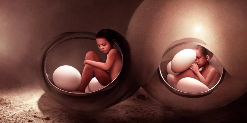 Image similar to a girl lay eggs from an alien para site inside her, realistic, still shot from movie, horror