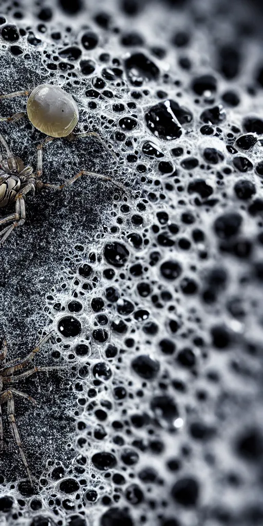 Prompt: professional photo shot of an alien spider made of silica crystal spikes, melted with rocks in the background, microscopic picture, grimy, gritty, trending on artstation, award winning, close shot, by aleks labuda and barry webb