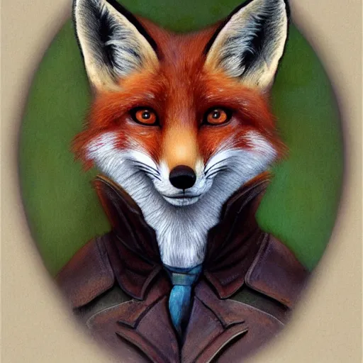 Image similar to realistic detailed face portrait of a fox detective by emilia dziubak, will terry, greg olsen, chris mars, ann long, and mark brooks, fairytale, female, feminine, art nouveau, illustration, character concept design, storybook layout, story board format