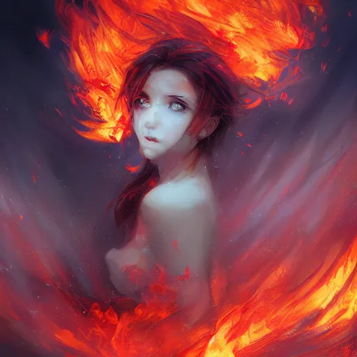 Image similar to a sea of flames by WLOP