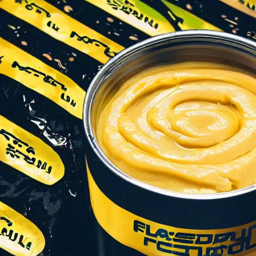 Prompt: New cyberpunk superfood called canned mayonnaise, flashy commercial from the future