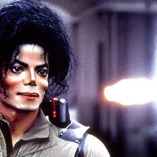 Image similar to stunning awe inspiring michael jackson as a ghostbuster in the movie ghostbusters, movie still 8 k hdr atmospheric lighting