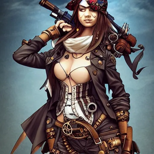 Image similar to a steampunk pirate, by kim jung gi and karl kopinski and guweiz and wlop and artgerm