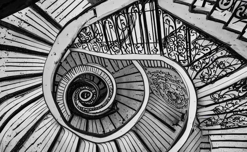 Prompt: ornate illustration spiral staircase to nowhere