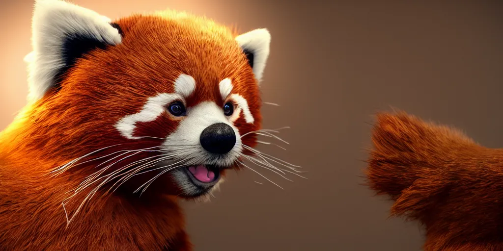 Prompt: a photo of 8k a cute furry red panda in a dress, cinematic lighting, trending on artstation, 4k, hyperrealistic, focused, extreme details, unreal engine 5, cinematic, masterpiece